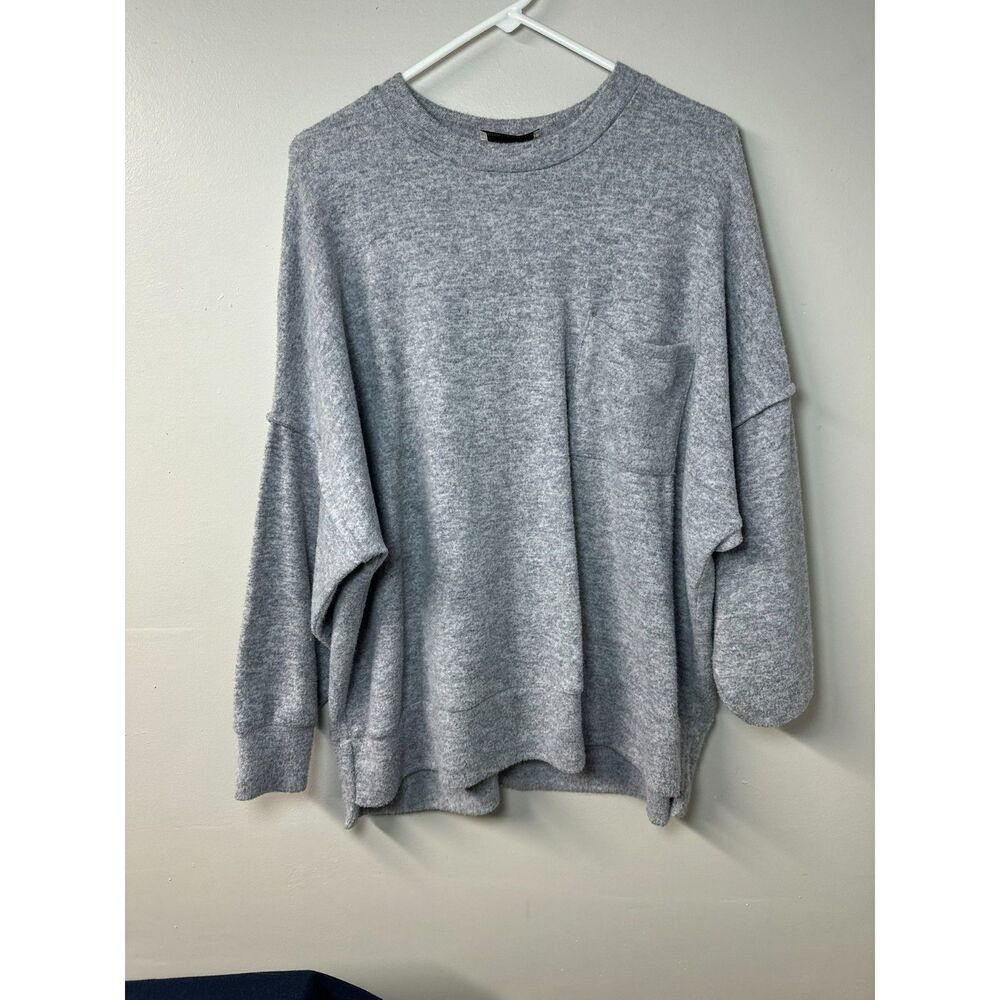 Zenana | Women's Heather Gray Oversized Knit Drop Shoulder Sweater | Size L/XL